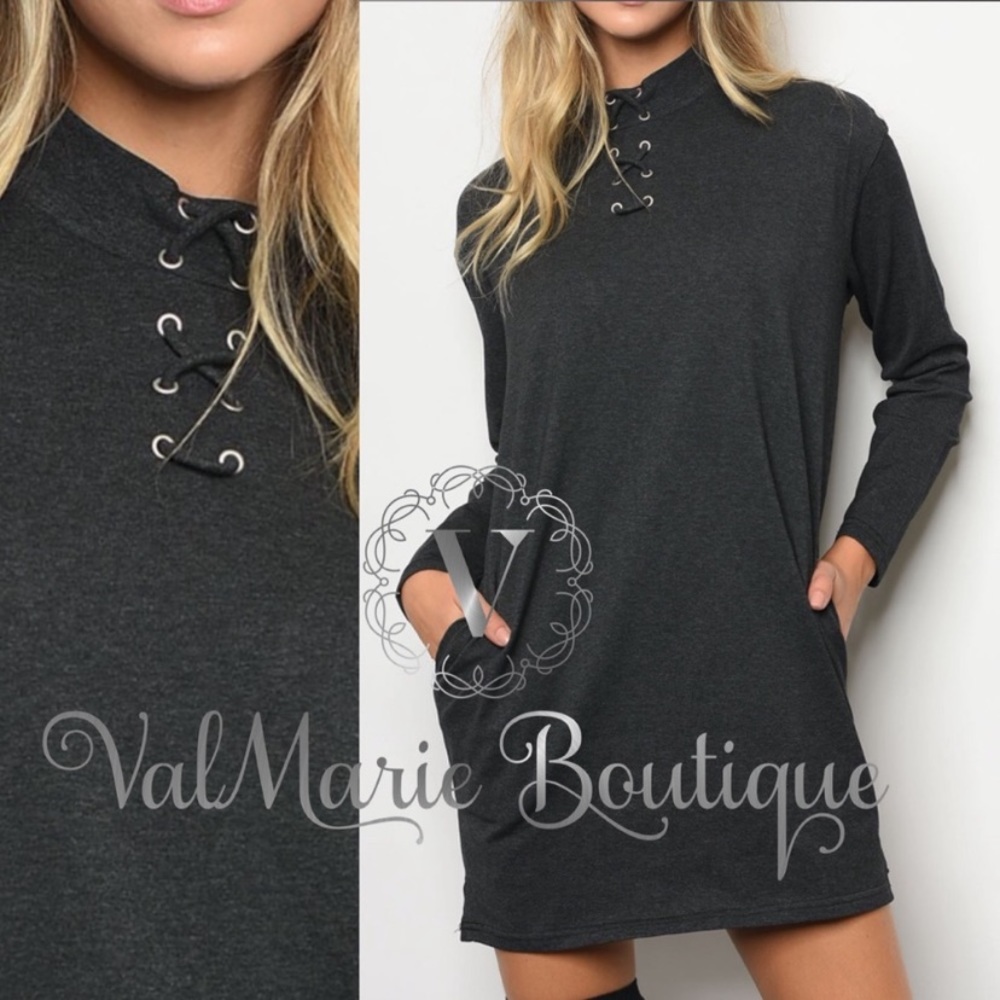 NEW Light Grey High Neck Sweater Lace Up Detail L